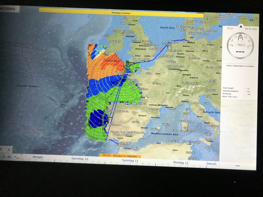 Weather Routing in Falmouth to cross the Bay of Biskaya